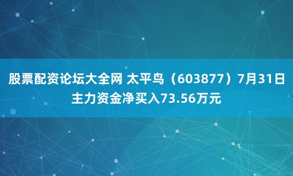 股票配资论坛大全网 太平鸟（603877）7月31日主力资金净买入73.56万元